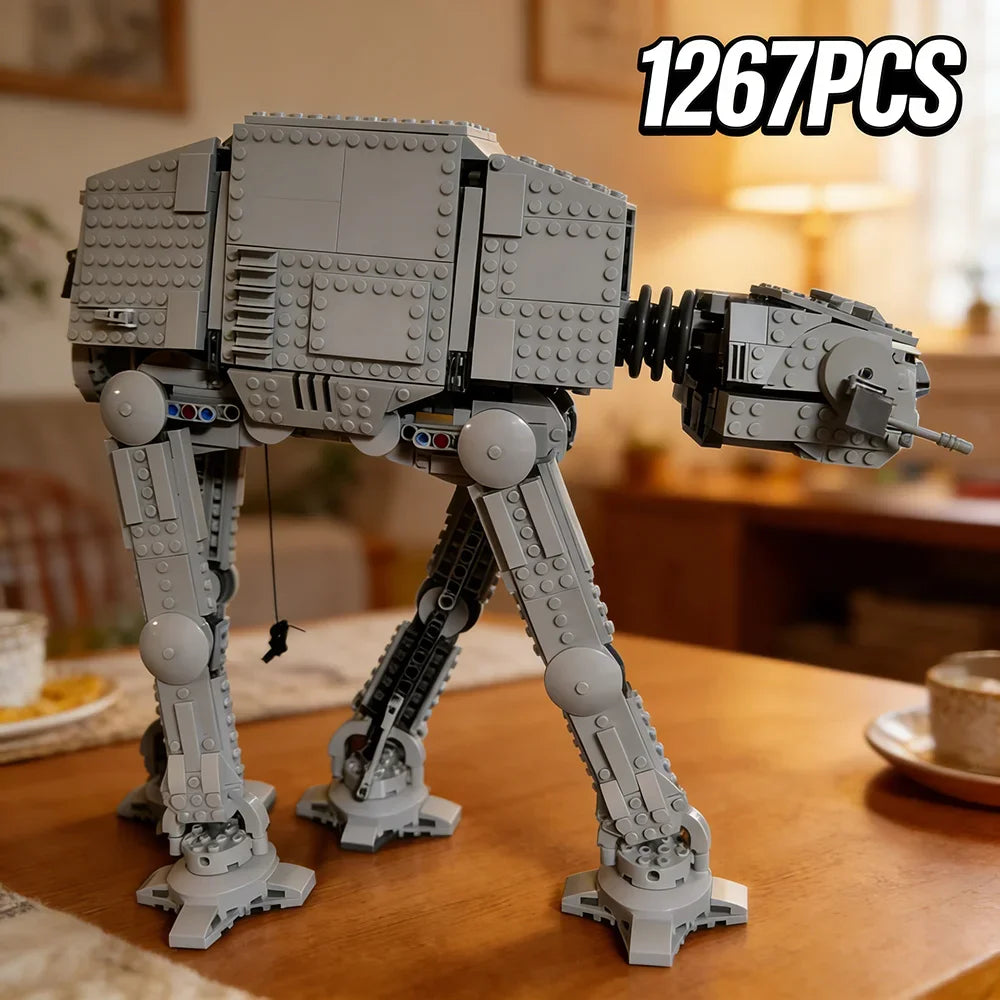 Hot Toys AT-AT model with building blocks, detailed side view