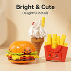 Fast Food Micro Building Blocks in a creative arrangement on a flat surface