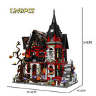 Overall view of the Halloween Haunted House Building Blocks Set on a shelf.