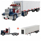 Lifestyle shot of the Knew Built pink truck building block toy on a desk.