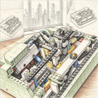 Side view of the building block set with multiple colors.