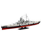 Angle view of the MOQIDODO Bismarck Battleship model assembled with blocks