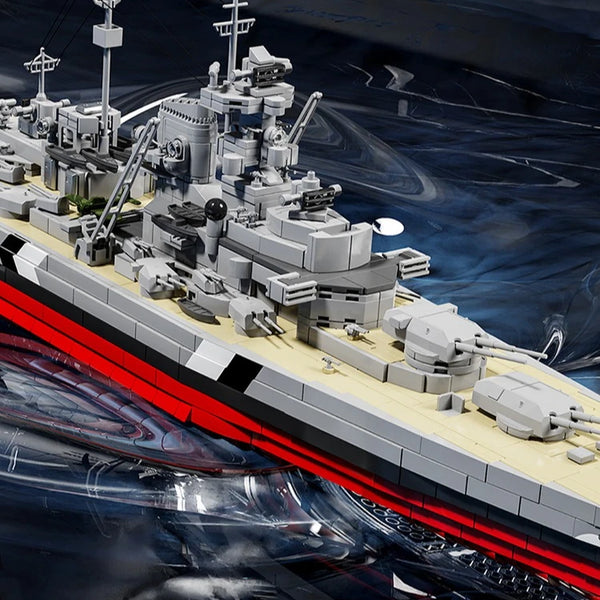 Top view of the MOQIDODO Bismarck Battleship model with detailed bricks