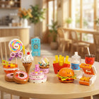 Fast Food Micro Building Blocks set with various pieces in a front view