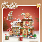 Colorful panda gingerbread house model with building blocks.