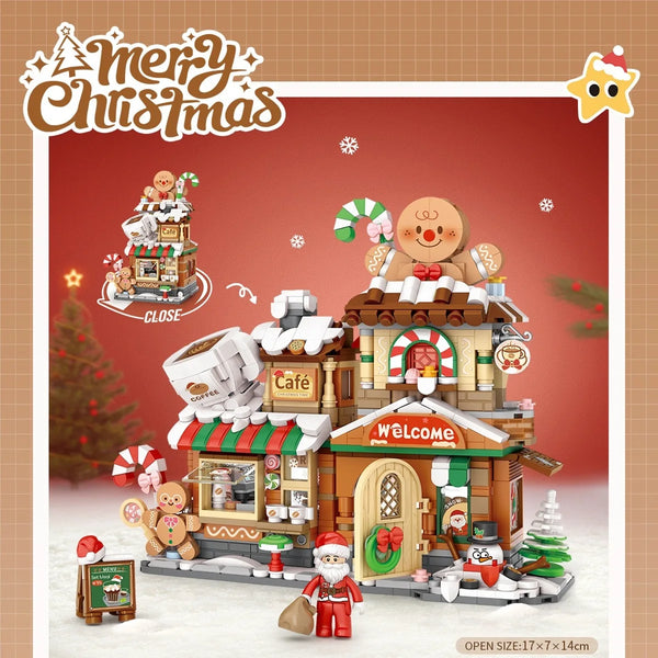 Colorful panda gingerbread house model with building blocks.