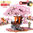 Kacuu Sakura Inari Shrine Building Blocks with cherry blossoms in view