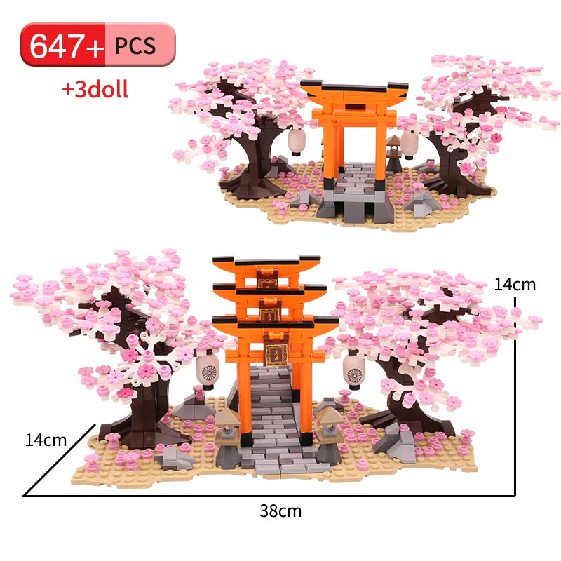 Kacuu Sakura Inari Shrine Building Blocks in a creative arrangement