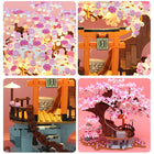 Top view of Kacuu Sakura Inari Shrine Building Blocks surrounded by cherry blossoms