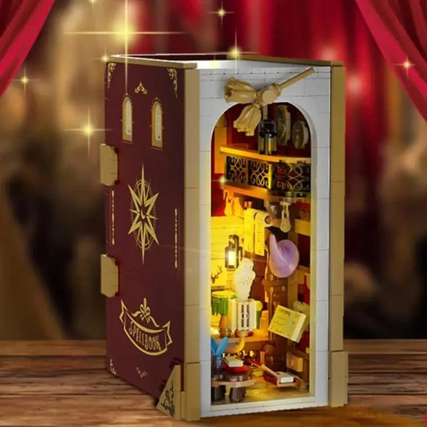 Magic Bookends model with light in a front view.