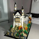 Overview of the assembled castle model made from building blocks.