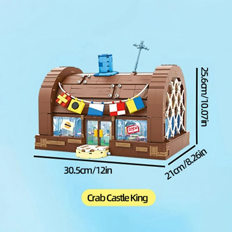 Top view of the AREA-X Krusty Krab building blocks set with characters.