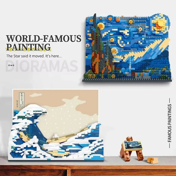 MOC Kanagawa Starry Night Ukiyo-e Puzzle Building Block